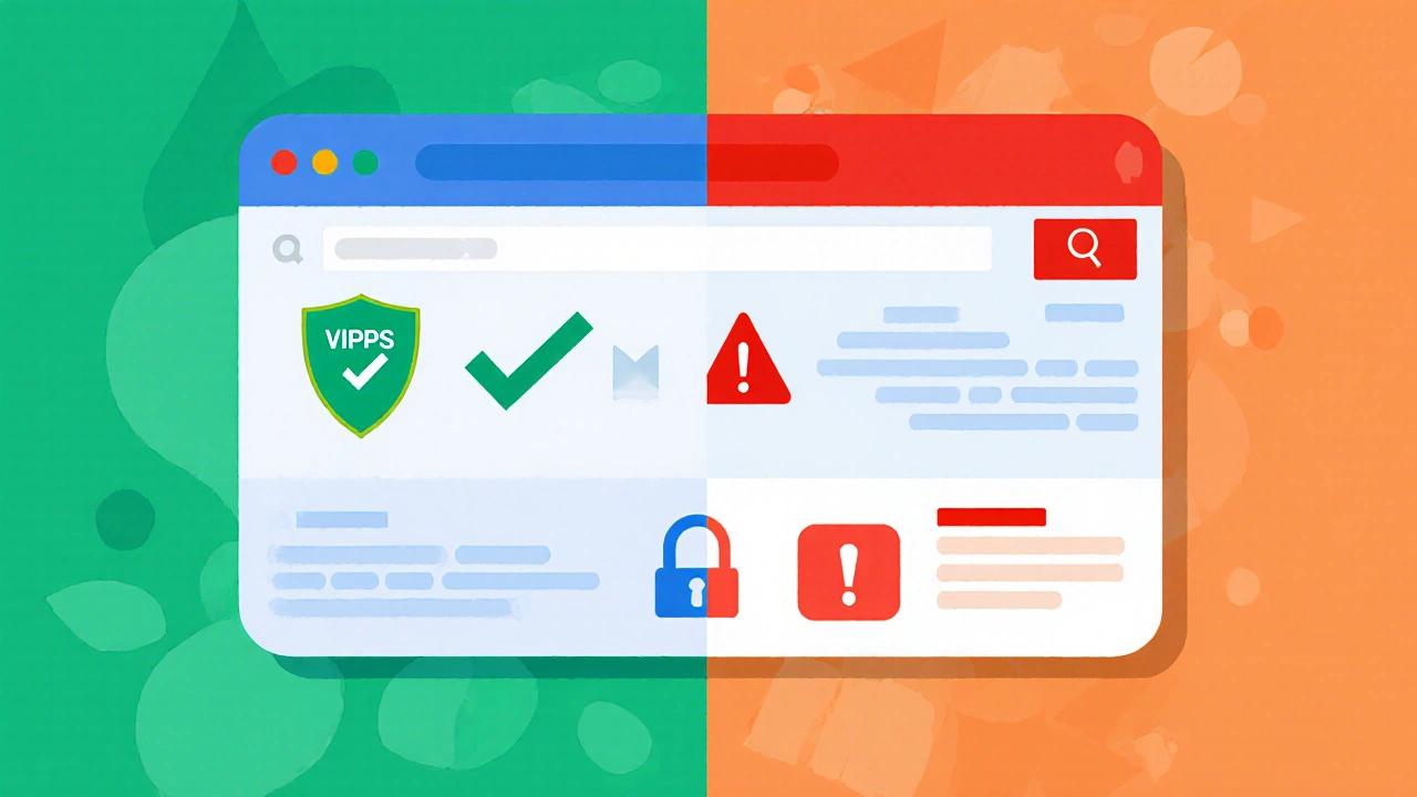 Comparison of a reputable online pharmacy site versus a suspicious one.