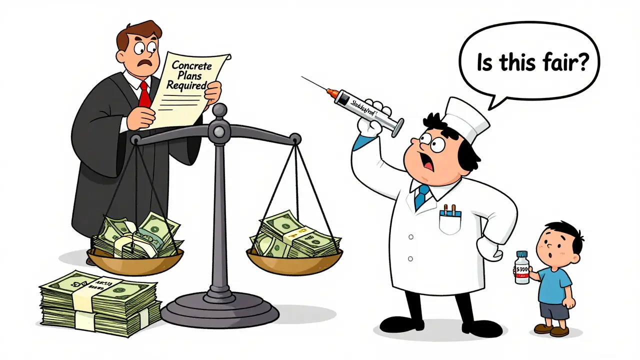 Generic company worker starting a clinical trial as legal fees outweigh a patient holding expensive insulin, with a judge demanding proof.