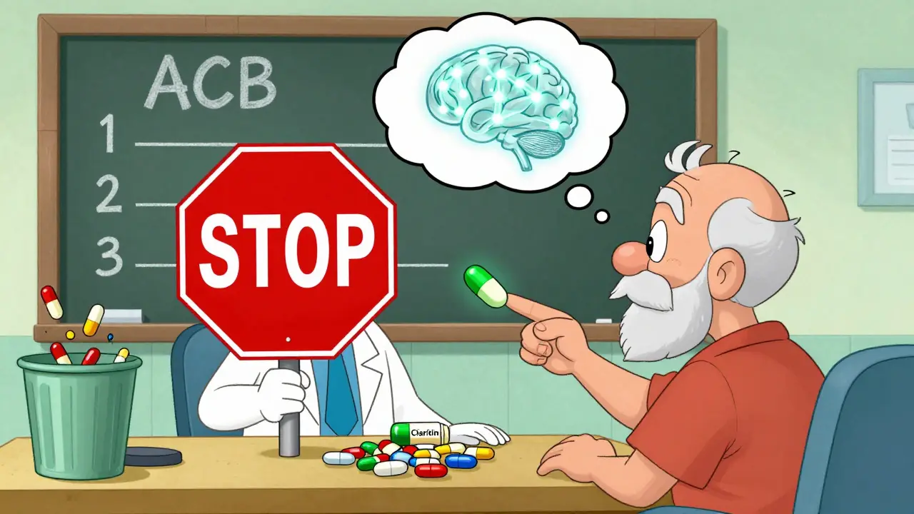 Doctor holding 'STOP' sign over pills, offering green alternatives while patient's brain glows clearly.