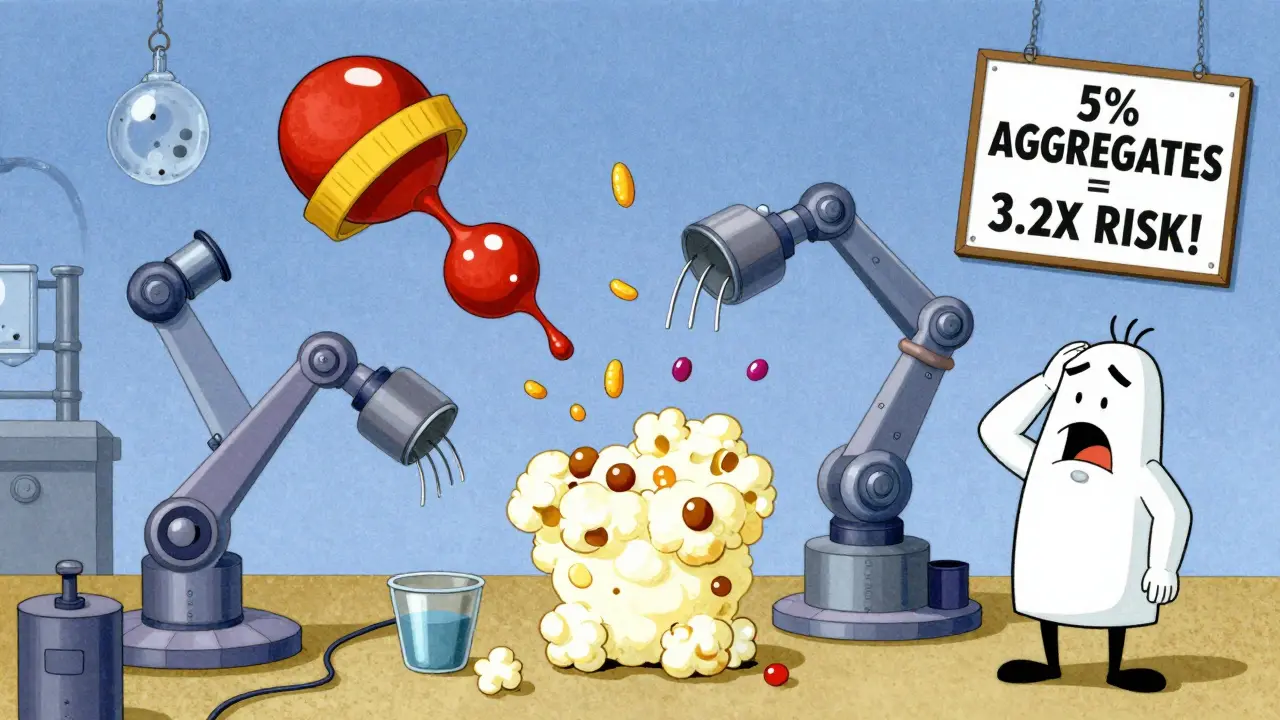 Factory making biosimilar with sugar molecule error causing clumps