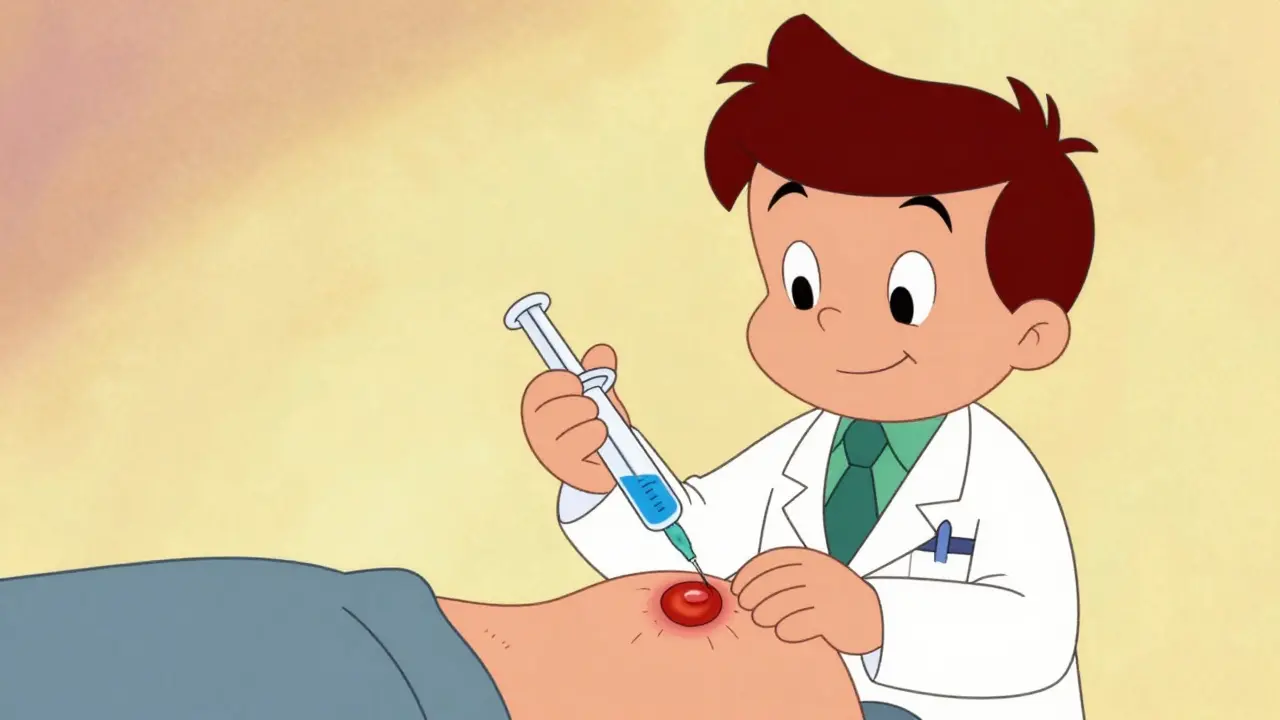 Doctor adjusting a syringe while patient's wound heals properly.