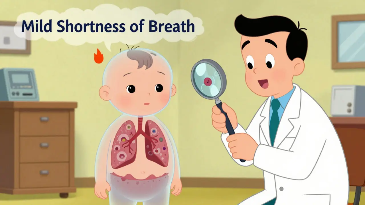 A child with no fever shows hidden lung infection detected by a doctor with a bronchoscope.