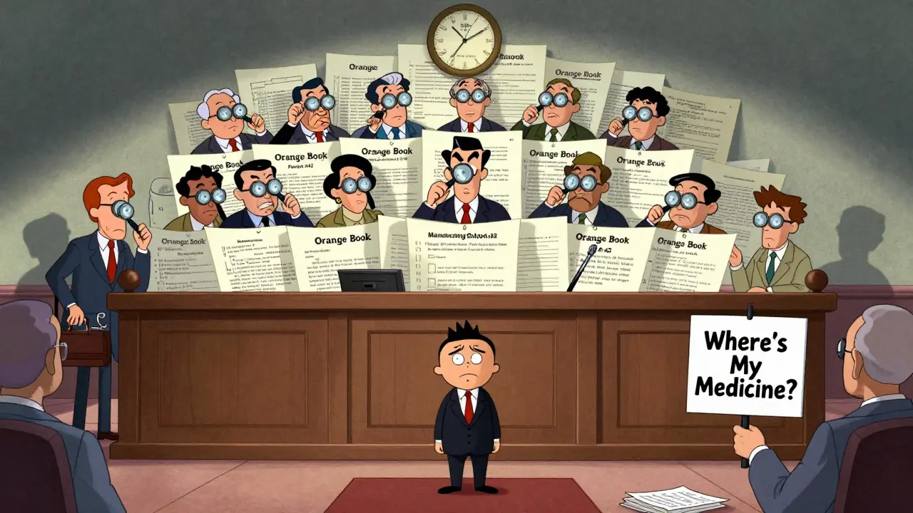 A courtroom overwhelmed by hundreds of patents, a lone generic lawyer facing a wall of corporate lawyers.