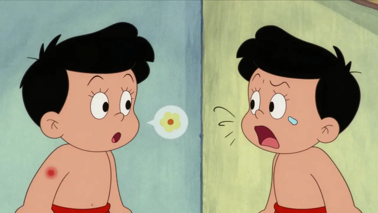 Cartoon characters experiencing bruising and shortness of breath