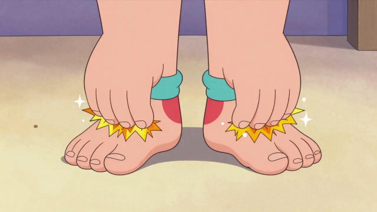 Illustration of hands and feet with zig-zag lines representing tingling neuropathy sensations.