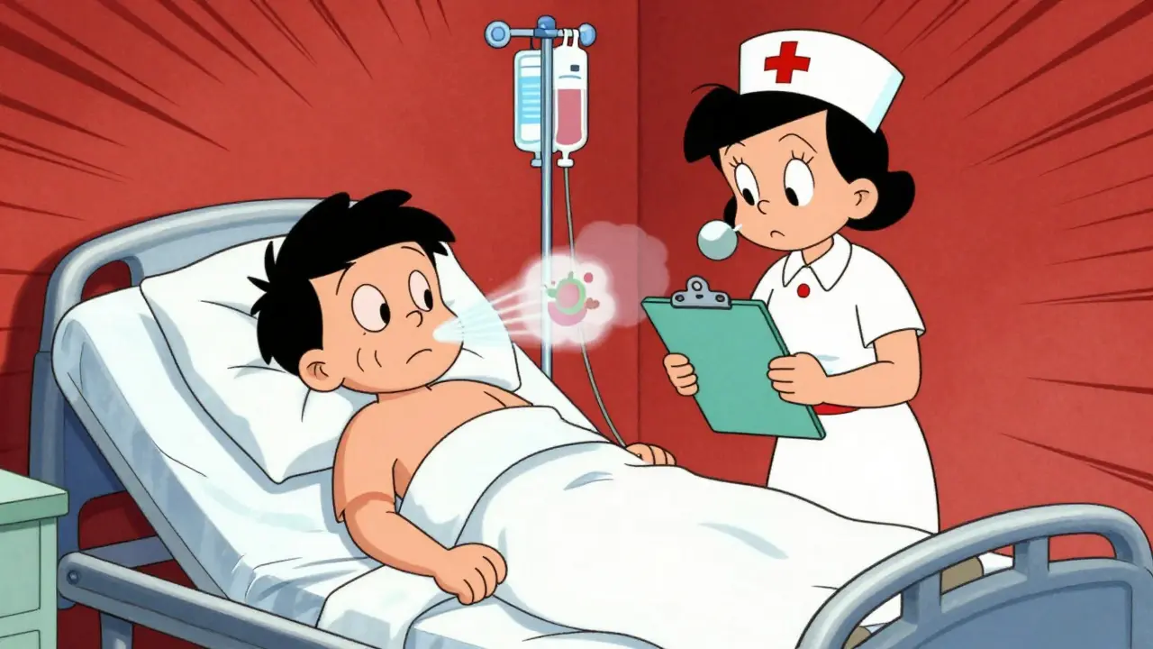 Cartoon nurse checking patient in hospital, illustrating emergency DKA treatment.