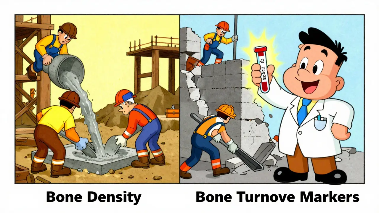 Illustration comparing slow bone density changes with fast turnover markers