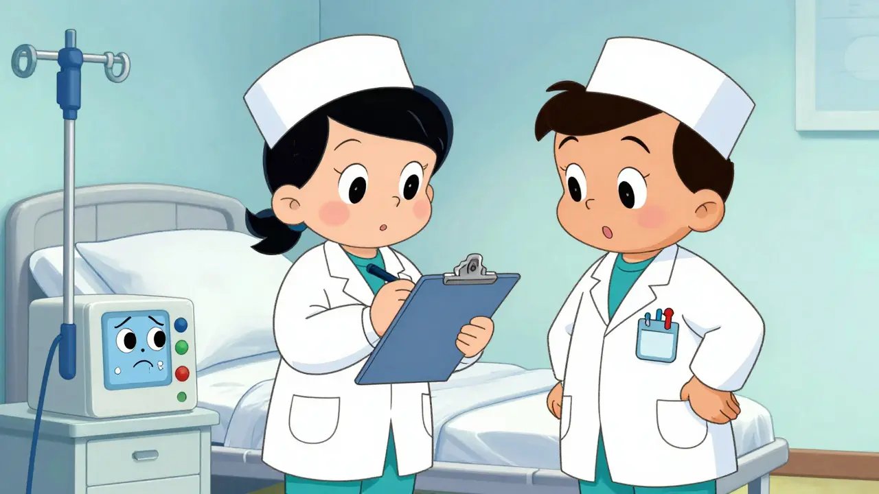 Two nurses performing independent double check on medication dosage