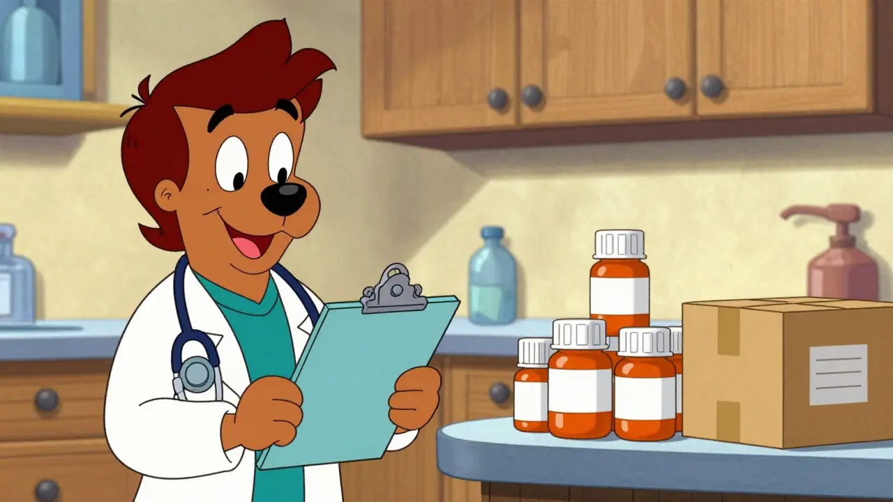 Animated doctor and medicine delivery box illustration