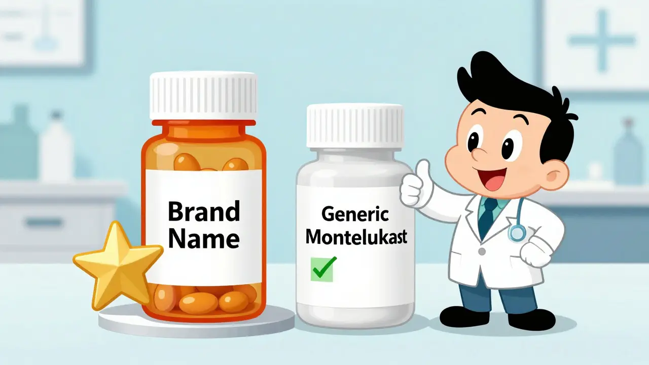Doctor recommending generic montelukast over brand name