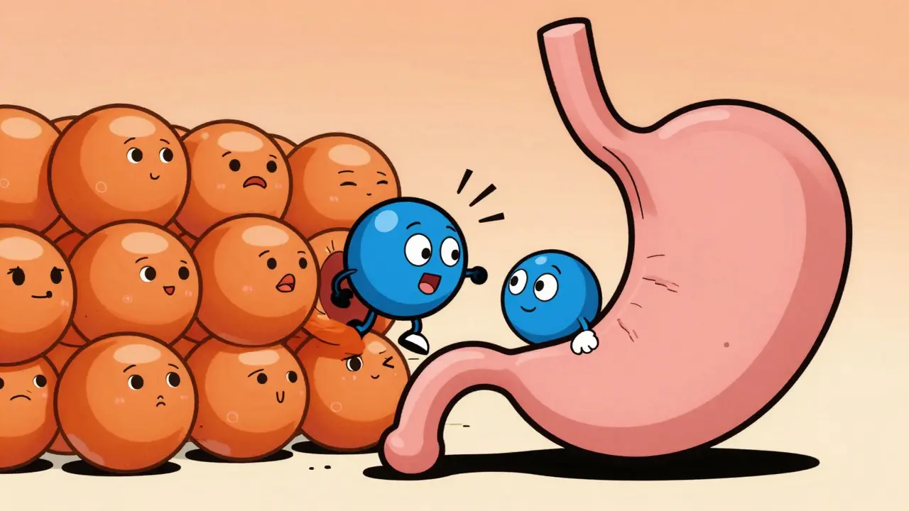 Animated molecules showing calcium blocking drug absorption