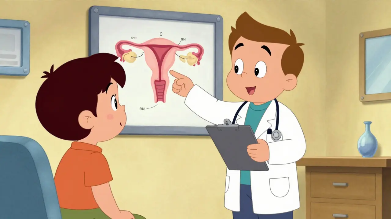 Doctor explaining hormone therapy to a patient in clinic