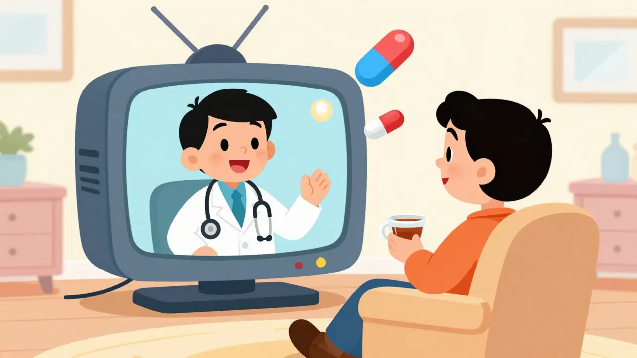 Doctor on screen talking to patient during online telehealth visit