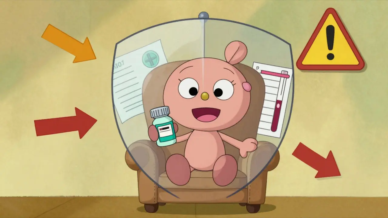 Happy patient protected by medical monitoring shield