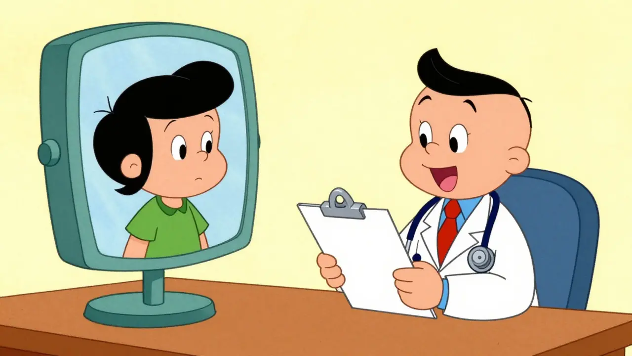 Doctor consulting with patient via video call cartoon