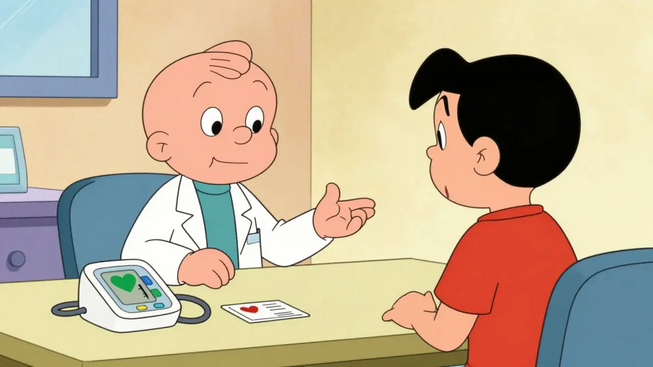 Doctor explaining safety plan to patient with BP monitor