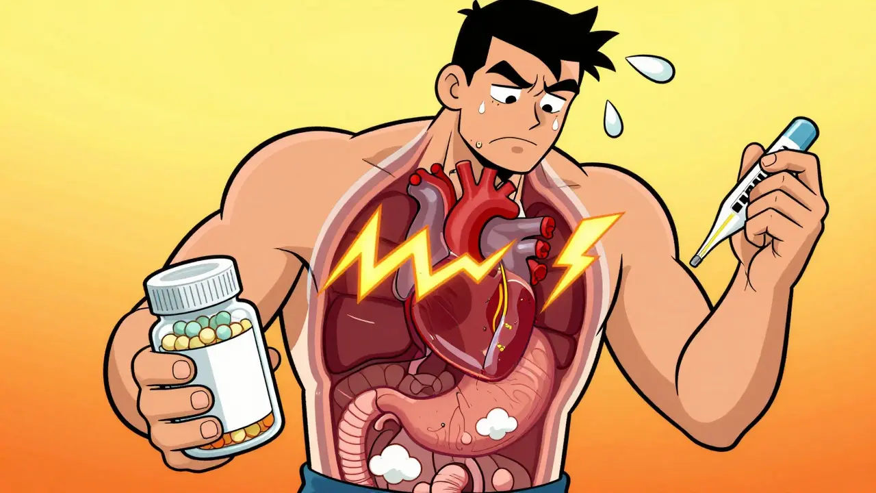 Illustration of an athlete's stressed body with visible internal organ reactions